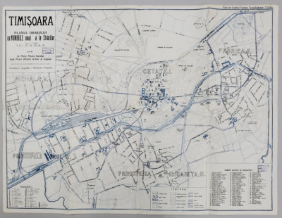 TIMISOARA , PLANUL ORASULUI CU NUMIRILE NOI ALE STRAZILOR de MAIOR THOMA DARABAS , SCARA 1: 10.000 , desenat si litografiiat de I. PREGLER , INTERBELI foto