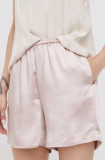 Sisley pantaloni scurti femei, culoarea roz, neted, high waist