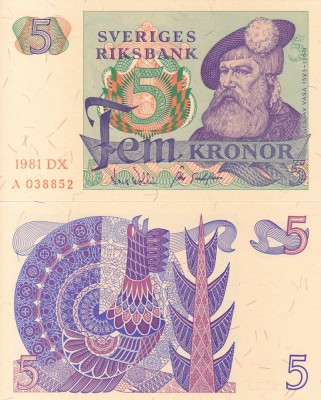 SUEDIA 5 kronor 1981 UNC!!! foto