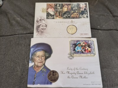 FDC-uri Medalii Anglia Lady of the Century Her Majesty Queen Elizabeth the Queen Mother si Isle of Man, The Coronation Anniversary, 1953 - 2 June 2003 foto
