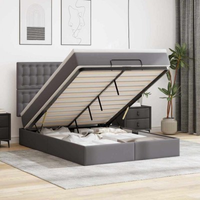 vidaXL Cadru de pat otoman cu saltea gri 140x190cm piele artificială foto