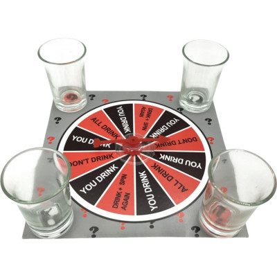 Joc de societate cu 4 pahare de shoturi din sticla Flippy, ruleta norocului, pentru petreceri, 17x17x7.5cm foto