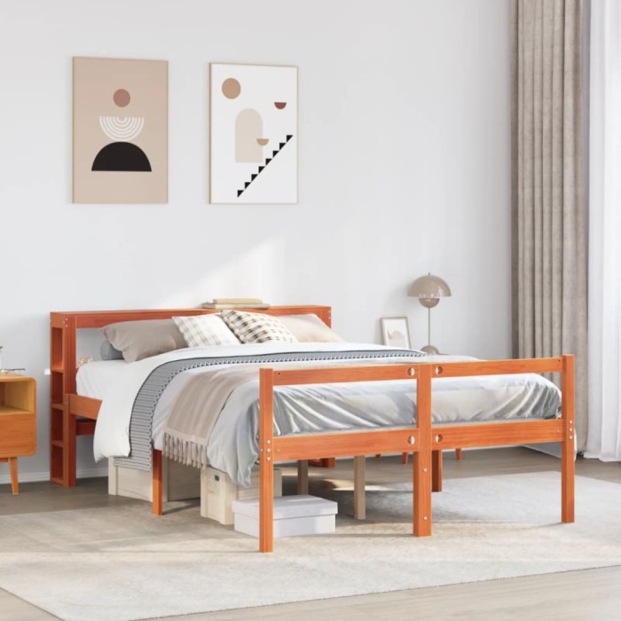 Gossi cadru de pat cu tablie, maro ceruit, 135x190 cm, lemn masiv pin