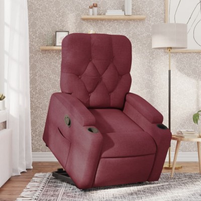vidaXL Fotoliu rabatabil cu ridicare, roșu vin, material textil foto