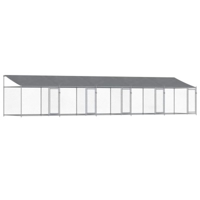 Cusca caini cu acoperis si usi, gri, 10x2x2 m, otel galvanizat foto