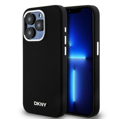 Husa pentru iPhone 15 Pro - DKNY Hardcase Liquid Silicone Small Metal Logo MagSafe (DKHMP15LSMCHLK) - Black foto