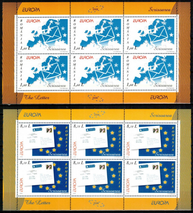 Romania 2008, LP 1802 b, EUROPA Scrisoarea, minicoli de 6, MNH! LP 75,50 lei