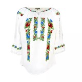 Cumpara ieftin Ie Traditionala Alba cu Motiv Floral Rosu -IML12