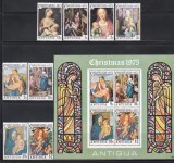 Antigua 1975 - Crăciun - Picturi, Serie + Bloc, SET COMPLET, MNH
