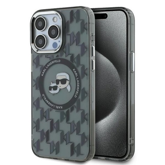 Husa pentru iPhone 15 Pro Max - Karl Lagerfeld IML MagSafe (KLHMP15XHMCKMHK) - Monogram Karl&amp;Choupette Head