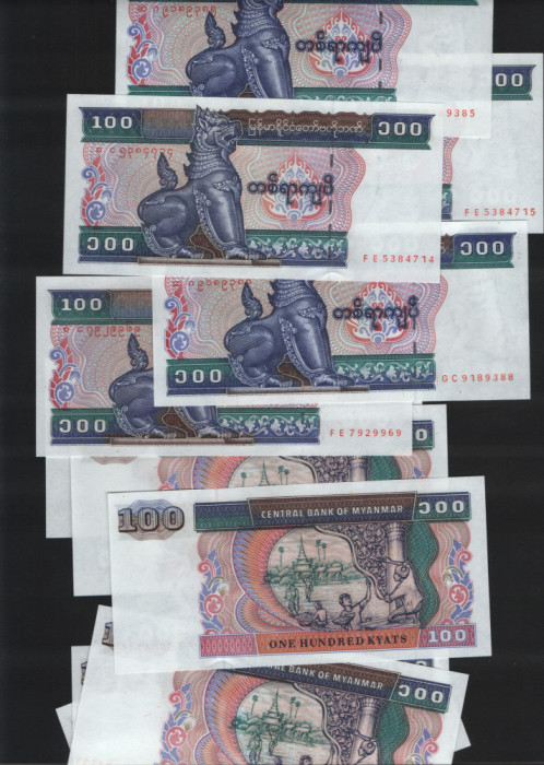 Myanmar Burma 100 kyats 1994/96 unc pret pe bucata