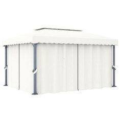 vidaXL Pavilion cu perdea, alb crem, 4 x 3 m, aluminiu 3053375