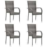 Set 4 Scaune Gradina Exterior Stivuibile Poliratan Gri Otel 55.5x53.5x95 cm