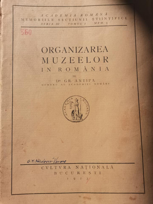 1923 Organizarea muzeelor in Romania, Gr. Antipa, sedinta Academiei