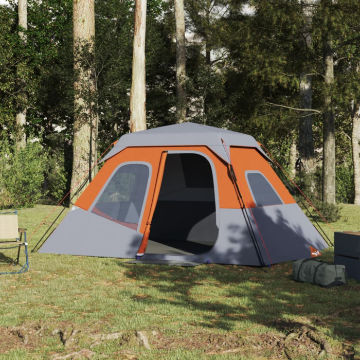 Cort de camping, 6 persoane, gri si portocaliu, 344x282x192 cm