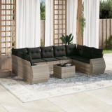 Cumpara ieftin Set canapele de grădină cu perne 10 piese gri deschis poliratan