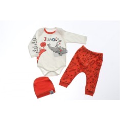 Set body, pantaloni si caciulita animalute portocaliu bebelusi bumbac 3-9 luni