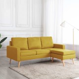 vidaXL Canapea cu 3 locuri și taburet, galben, material textil 288729