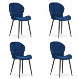 Set 4 scaune bucatarie/living, Artool, Terni, catifea, metal, bleumarin, 50x62x86 cm