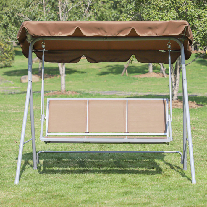 Outsunny Balansoar de Gradina 3 Locuri Schelet in Metal Maro 170 x 112 x 153 cm