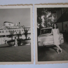 Lot 2 fotografii colectie 102 x 73 mm cu autoturism si vapor germane din anii 60