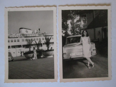 Lot 2 fotografii colectie 102 x 73 mm cu autoturism si vapor germane din anii 60 foto
