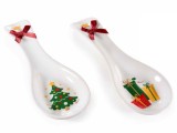 Cumpara ieftin Set 2 suporturi linguri ceramica multicolora Craciun cm 8,5 x 24 H