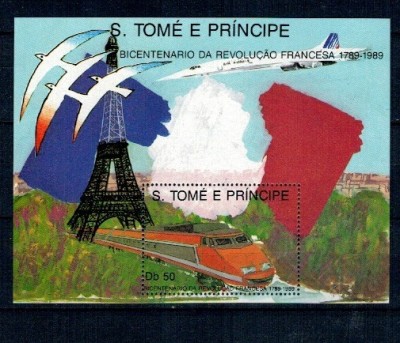 Sao Tome 1989 - Aniversare Revoluția Franceza, tren, colita neuzata foto