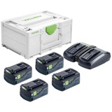 Festool SYS 18V 4x50/TCL 6 DUO - Set 4 acumulatori si incarcator Li-Ion 18 V 5 Ah incarcare rapida valiza speciala
