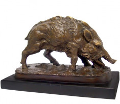 Porc mistret - statueta din bronz pe soclu din marmura KF-15 foto