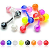 Piercing pentru limbă din acrilic colorat, flexibil - linii albe, ondulate - Culoare Piercing: Albastru