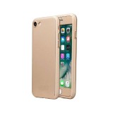 Husa iPhone 7 Full Cover 360 Grade, Folie Sticla Inclusa, Protectie Socuri, Carcasa Plastic, Auriu