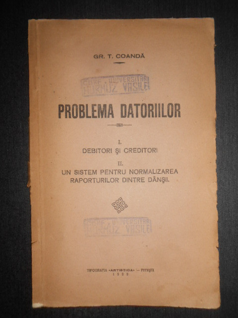 Gr. T. Coanda - Problema datoriilor (1933)