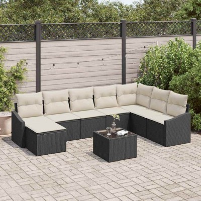 vidaXL Set de canapele pentru grădină 9 pcs Negru Rattan poli 3346847 foto
