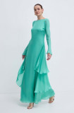 Luisa Spagnoli rochie de matase RUNWAY COLLECTION culoarea verde, maxi, evazati, 541121