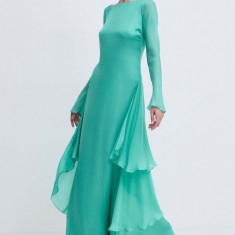 Luisa Spagnoli rochie de matase RUNWAY COLLECTION culoarea verde, maxi, evazati, 541121