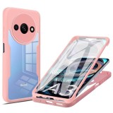 Husa 360 Xiaomi Redmi A3, fata-spate, transparenta cu rama roz, antisoc, compatibila wireless , Techsuit