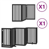 Cumpara ieftin Poarta caini pliabila cu usa 9 panouri negru, 450 cm, lemn plop