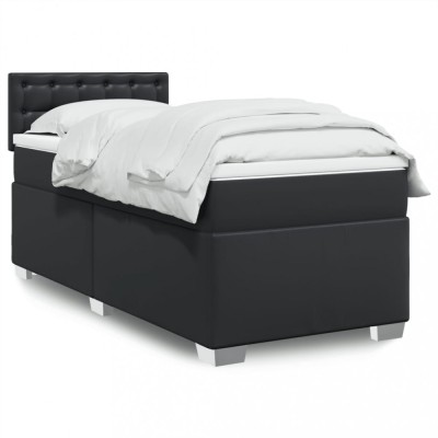 vidaXL Pat box spring cu saltea, negru, 90x190 cm, piele ecologică 3288400 foto