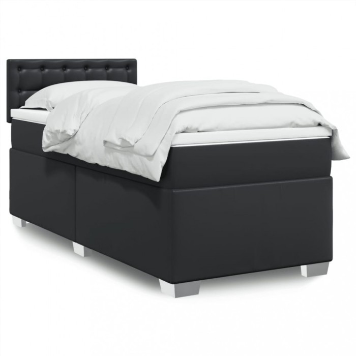 vidaXL Pat box spring cu saltea, negru, 90x190 cm, piele ecologică 3288400