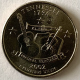 AMERICA QUARTER 1/4 DOLLAR 2002 LITERA D.(PATRIMONIUL MUZICAL - TENNESSEE), BU, America de Nord, Cupru-Nichel