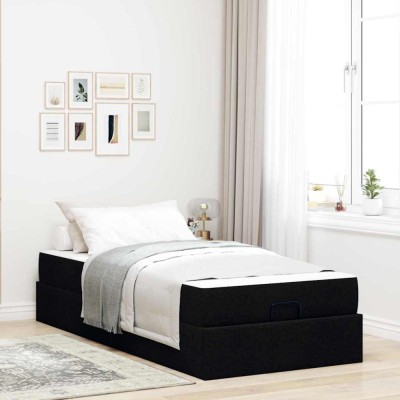 vidaXL Cadru de pat cu saltea Negru 100 x 200 cm țesătură 3399468 foto