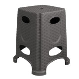 Taburet de gradina, terasa, Ada, plastic, model impletitura ratan, maro, inaltime 45 cm