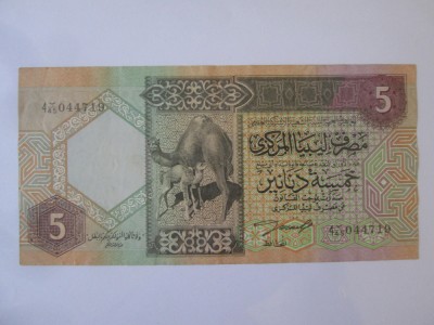 Rară! Libia 5 Dinars 1991 foto