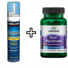 Spuma Minoxidil Kirkland 5% + Zinc Picolinate, 22 mg, Swanson, 60 capsule, Tratament pentru barba/scalp