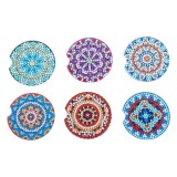 Set 6 suporturi pentru bauturi artizanale, pictura cu diamante, diametru 7 cm, lemn, acril, multicolor