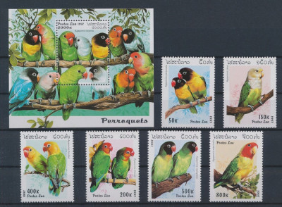 MONGOLIA 1997-Pasari-Papagali-Serie de 6 timbre si bloc nestampilate MNH foto
