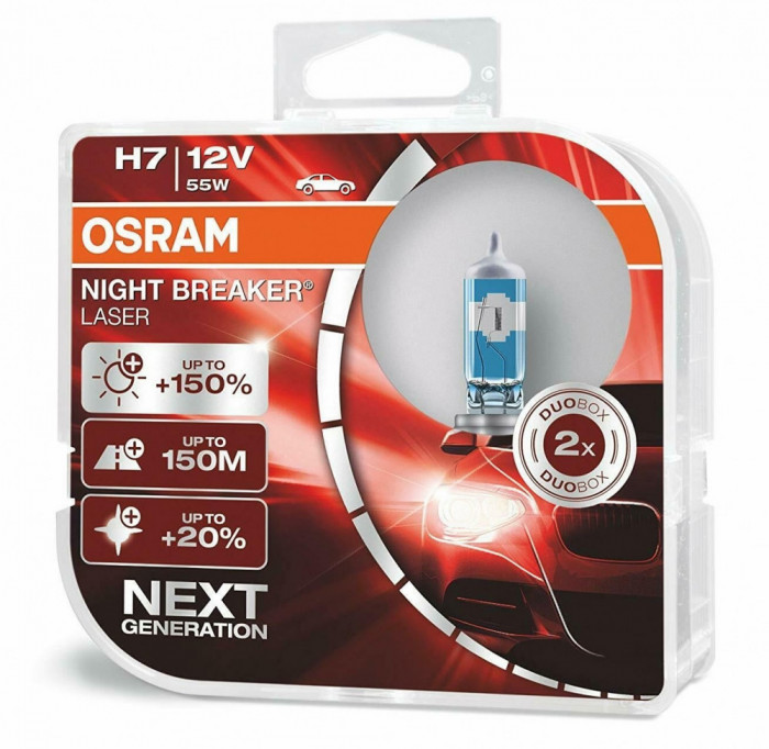 Bec Osram H7 12V 55W Night Breaker Laser Next Gen +150% Up To 150M 64210NL-HCB Set 2 Buc