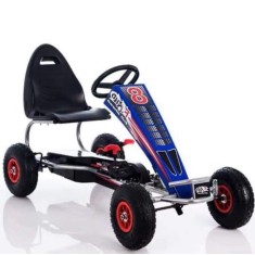 GO Kart cu pedale, 6-15 ani, Kinderauto F8-3, roti Gonflabile 6 inch, culoare Albastru
