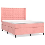 Cumpara ieftin Pat box spring cu saltea, roz, 140x190 cm, catifea